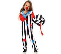 Générique Costume di Halloween per bambini, tuta da pagliaccio a righe contrastanti per carnevale, vestito da ruolo Play Cosplay, senza naso rosso, costume di Halloween per bambini