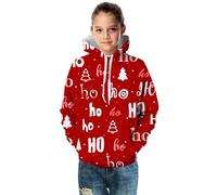 Générique Costume di Natale, abbigliamento da ragazza, 12 anni, maniche lunghe, albero di Natale, Babbo Natale, 3D, stampa Ho lettere con cappuccio, tasca unisex, comodo, carino, ideale per autunno e