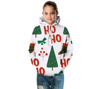 Générique Costume di Natale, abbigliamento da ragazza, 12 anni, maniche lunghe, albero di Natale, Babbo Natale, 3D, stampa Ho lettere con cappuccio, tasca unisex, comodo, carino, ideale per autunno e