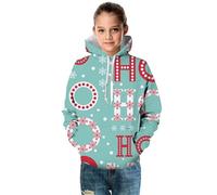 Générique Costume di Natale, abbigliamento da ragazza, 12 anni, maniche lunghe, albero di Natale, Babbo Natale, 3D, stampa Ho lettere con cappuccio, tasca unisex, comodo, carino, ideale per autunno e