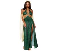 Générique Costume Femminile a Tema Medusa Vestito Backless Ispirato alla Mitologia Greca Abito Laccato con Motivo Pelle di Serpente E Bordi Dorati Costume da Donna Serpente per Halloween, verde, M