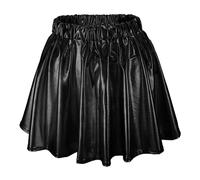 Générique Costume Medieval da donna, gonna corta ad alta vita pieghettata, tinta unita, sciolto, gonna in metallo, skater, lucido, lucido, a pieghe, linea a mini skort, gonna da donna, Le Noir, XL