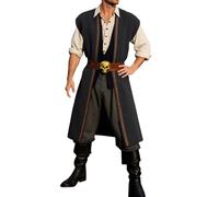 Générique Costume Medieval Uomo Deguisement Vichingo Tunica Cavaliere Medievale Tunica Senza Maniche Gilet Vichingo Rinascimento Vintage Gotico Lungo Giacca Frack Costume Da Pirata Carnevale Cosplay