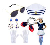 Générique Costume nautico da donna, set cappello e sciarpa da marino, costume nautico da 5 pezzi, vestito da marinaio traspirante da donna per travestimento