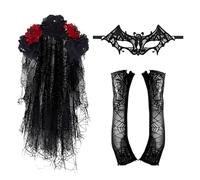 Générique Costume per il giorno dei morti, abbigliamento e trucco per il viso, set costume per il giorno dei morti, per donne adulte e ragazze, Halloween, festa mascherata da sera, spettacolo