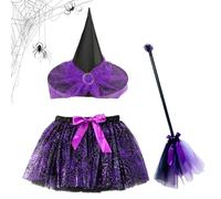 Générique Costumi da Halloween per ragazze | Kit di per per bambini con scopa e gonna, vestito cosplay regolabile per feste in maschera, carnevali e sessioni fotografiche