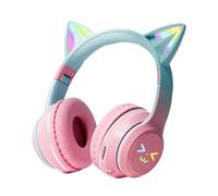 Générique Cuffie per giocatori, auricolari con orecchio di gatto | Cuffie pieghevoli senza fili con orecchie di gatto, auricolari a colori sfumati con microfono e luce LED per la casa e