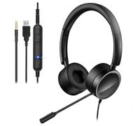 Générique Cuffie telefoniche cablate H360 con microfono cancellazione del rumore Computer auricolare controllo del volume e disattiva sul cavo Fascia regolabile Presa USB 3 5 mm per call center
