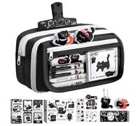 Générique Cute Pen Pouch Set, Black Cat Pencil Organizer, Multi-Compartment Stationery Bag with Zipper, Fun School Supplies Storage, Pencil Case with Cartoon Style, Pen Organizer for Home Office