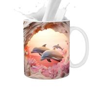 Générique da caffè 3D | Tazze da caffè in ceramica dipinte piatte 3D - Tazze da caffè con delfino 11oz per gli amanti del latte e del tè, tazze in ceramica per donne e uomini