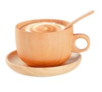 Générique da caffè in legno - 290 ml in legno naturale con cucchiaio incluso, set di da caffè e sottobicchiere, per whisky, birra, campeggio, picnic, festa, casa, golf, balcone, cortile