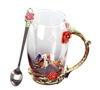 Générique da tè in con cucchiaio, 350 ml, motivo floreale, d'acqua colorata, resistente al calore, regalo per donne, tè, caffè, succo di latte, compleanno, San , Natale