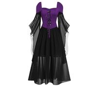 Générique Deguisement de strega, da donna, abito lungo chic ed elegante, con maniche a trombetta, gotico, grande vita, splicing, irregolare con corsetto