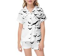 Générique Deguisement Halloween Ragazza Pigiama Stampato Pipistrelli Costume Bambino Halloween per Indumento Notte Morbido