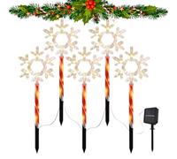 Générique di Percorso di Natale Esterno, 5 Pezzi Solare Fiocchi di Natale, Lampade a Pali LED Impermeabili per Percorso Giardino Festa Vacanze Capodanno Inverno Pavimento