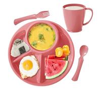 Générique Divided Plate Set - 4 Compartment Plate | Food Grade PP - Microonde Dishwasher Safe Breakfast Lunch Dinner Tray With Spoon Fork Water Cup For Home Canteen RV Restaurant