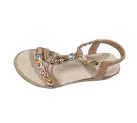 Générique Donna Piscina Spiaggia Estate Sandali Piattaforma Confortevole Punta Aperta con Strass Perline Chic Sandali Traspirante Chic ed Elegante Sandalo Piatti Donna, bianco, 39 EU