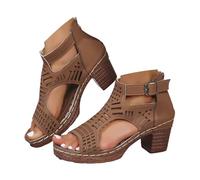 Générique donna sandali punta aperta per le donne sandali bocca di pesce cava Sandalo donna confortevole Sandalo donna alla moda con cinturini sottili effetto metallizzato per la sera, marrone, 41 EU