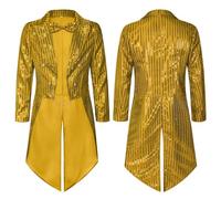 Générique Donne Costume Di FRAC Paillettes Blazer Manica Lunga Sparkle Jacket Glitter Coat for Evening Party Top Paillettes Donna Costume Di Carnival Costume Da Discoteca, giallo, L