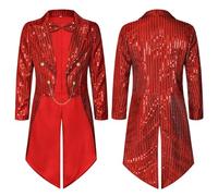 Générique Donne Costume Di FRAC Paillettes Blazer Manica Lunga Sparkle Jacket Glitter Coat for Evening Party Top Paillettes Donna Costume Di Carnival Costume Da Discoteca, rosso, XXL