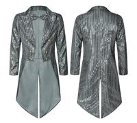 Générique Donne Costume Di FRAC Paillettes Blazer Manica Lunga Sparkle Jacket Glitter Coat for Evening Party Top Paillettes Donna Costume Di Carnival Costume Da Discoteca, argento, XL