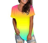 Générique Donne Top Maniche Lunghe Sexy Donne Casual Multicolore Gradiente Stampa Girocollo Manica Corta sciolta T-Shirt Top, giallo, XXL