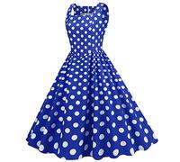 Générique Donne Vintage Retro Pois Abito Trapezio Rockabilly Anni 1950 Audrey Hepburn Stile Anni 50 60 Abito Da Cocktail Festa Abiti Casual Estate, blu, S