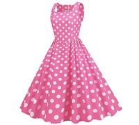 Générique Donne Vintage Retro Pois Abito Trapezio Rockabilly Anni 1950 Audrey Hepburn Stile Anni 50 60 Abito Da Cocktail Festa Abiti Casual Estate, Rosa, M