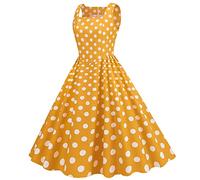 Générique Donne Vintage Retro Pois Abito Trapezio Rockabilly Anni 1950 Audrey Hepburn Stile Anni 50 60 Abito Da Cocktail Festa Abiti Casual Estate, giallo, S