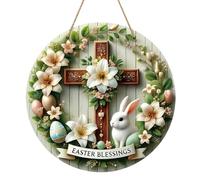 Générique Easter Door Sign, Wooden Front Porch Welcome Sign, 20 cm Round Plate Dangling Decoration, 7.87in Bunny Colorful Eggs, Home Farmhouse Decor, Indoor Outdoor Easter