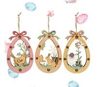 Générique Easter Egg Wooden Pendant - 3 pezzi Hollow Bunny Ornaments, Vintage Cutout Decorations DIY Hanging Accessory| 2D Wood Cutouts Festive Ornaments with Lightweight Design for Seasonal Home