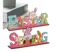 Générique Easter Tabletop Sign, Bunny GNOME Wooden Decor, 2 pezzi Desk Decoration Set with Colorful Letters, Tiered Tray Centerpieces for Home Easter Holiday Celebration