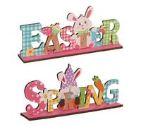 Générique Easter Tabletop Sign, Bunny GNOME Wooden Sign, Tiered Tray Decor, 2 x Desk Easter Decorations, Colorful Letter Table Centerpiece, Perfect for Home Decoration