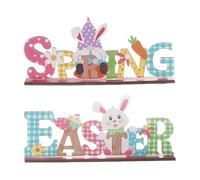 Générique Easter Tabletop Sign, Bunny GNOME Wooden Tiered Tray Decor, Set di 2 Colorful Letter Desk Decorations, Festive Table Centerpieces for Home and Holiday Celebration