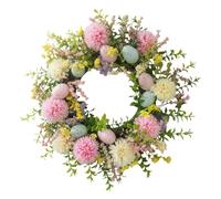 Générique Easter Wreath for Front Door - Multicolor, 15.75 inch Artificial Wreath, Colorful Eggs Daisies Garland Sign, Flowers, Pre-Hung Ribbon | Farmhouse, Indoor, Porch, Window, Wall, Wedding