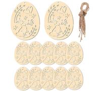 Générique Egg Wooden Pendants - 8 x 6 cm Easter Eggs Paintable Pendants | Easter Pendant 10 pcs Unfinished Hollow Ornament - DIY Hand Painted Craft - with Hanging Rope | Kids Art Home Decor Party