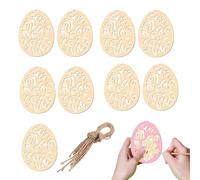 Générique Egg Wooden Pendants - 8 x 6 cm Easter Eggs Paintable Pendants | Easter Pendant 10 pcs Unfinished Hollow Ornament - DIY Hand Painted Craft - with Hanging Rope | Kids Art Home Decor Party