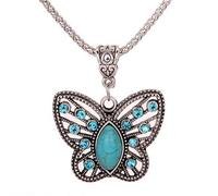 Générique Elegante Ragazza Gioielli Da Sposa Retro Turchese Farfalla Hollow Strass Intarsiato Ciondolo tibetano Collana Di Alta Qualità Definizioni e specialità