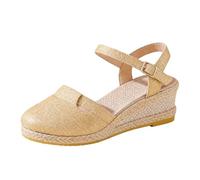 Générique Espadrillas Sandali Tacco Zeppe Donna Chiuso Frontale Sandalo Piattaforma Lace Scarpa Donna Ete Sandalo Chiudere Frontale Tinta unita Scarpe Piattaforma Paglia Elegante, beige, 42 EU