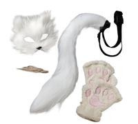 Générique Face Cover, Half Face Animal Furry Masque, Soft Breathable Costume Accessory, with Matching Gloves Tail, for Kids Adults, Cosplay, Dress-Up, Carnival, Holiday, Masquerade Party Events