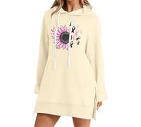 Générique Felpa con cappuccio a maniche lunghe da donna a tema sensibilizzazione al cancro al seno con stampa lettere per uso quotidiano, stile casual e attività di prevenzione, cachi., M