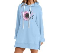 Générique Felpa con cappuccio a maniche lunghe da donna a tema sensibilizzazione al cancro al seno con stampa lettere per uso quotidiano, stile casual e attività di prevenzione, Blu cielo., L