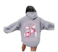 Générique Felpa con cappuccio a maniche lunghe da donna con tasche stampate Lettera casual Pullover abbigliamento urbano alla moda confortevole e calda autunno inverno quotidiano, Grigio chiaro, L