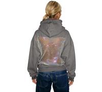 Générique Felpa con cappuccio da donna, girocollo, in rete, con lacci, a maniche lunghe, per autunno e inverno, funky, taglia grande, per feste, club, camicette, con cappuccio, grigio, S