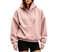 Générique Felpa con cappuccio oversize da donna con tasca a marsupio e stampa leopardata, maniche lunghe, stile maglione alla moda, perfetto per gli amanti degli animali