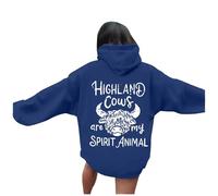 Générique Felpa da donna calda e confortevole con stampa mucca Highland e Alphabet Highland Cows are My Spirit Animal Backless Felpa con cappuccio da donna Baggy Felpe per il tempo libero per tutti i