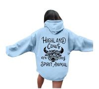 Générique Felpa da donna calda e confortevole con stampa mucca Highland e Alphabet Highland Cows are My Spirit Animal Backless Felpa con cappuccio da donna Baggy Felpe per il tempo libero per tutti i