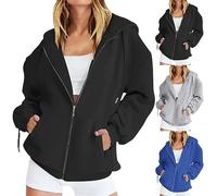 Générique Felpa da donna con cappuccio e chiusura a zip, felpa con cappuccio, con tasca, felpa con cappuccio, semplice con cappuccio e cappuccio, asciugatura rapida, con cappuccio autunnale, Nero , XL