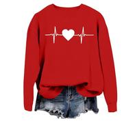 Générique Felpa da donna, girocollo, maniche lunghe, morbida, stampa carnevale di colonia cuore bianco ed elettrocardiogramma, top casual per festa, carnevale, uscita e giornaliera