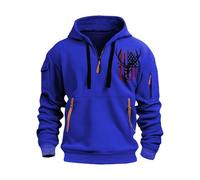 Générique Felpa Uomo Cappuccio Caldo 1/4 Zippé Sport Classico Confortevole Felpe Tinta Unita Casual Hoodie Pullover Manica Lunga Giacca Sportswear Vintage Caldo Leggero Pullover, blu, M